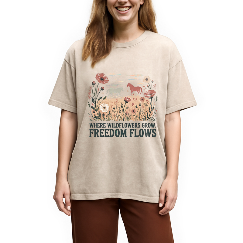 Modecanvas Wild-flowers DTG Printing Washed T-Shirt