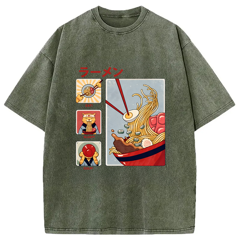 Modecanvas Making Ramen Steps To Cats Washed T-Shirt