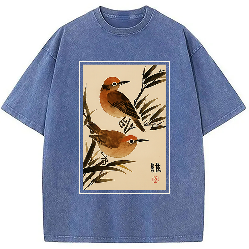 Modecanvas Sparrows Among Bamboo Washed T-Shirt