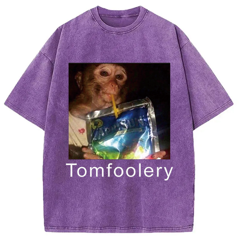 Modecanvas Tomfoolery Monkey Drinking Meme DTG Printing Washed T-Shirt