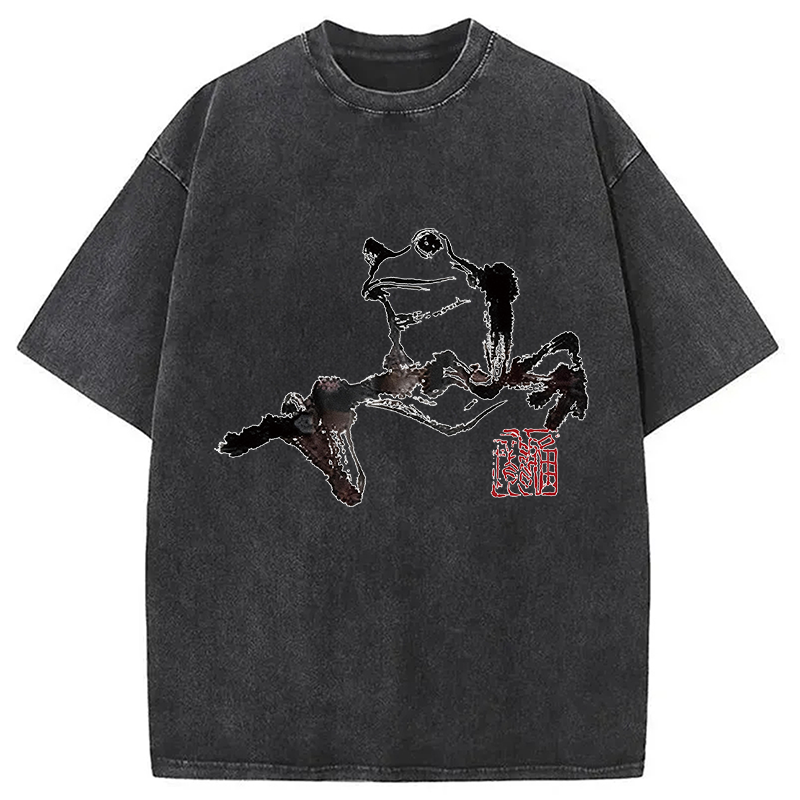 Modecanvas Sad Frog DTG Printing Washed T-Shirt-modecanvas