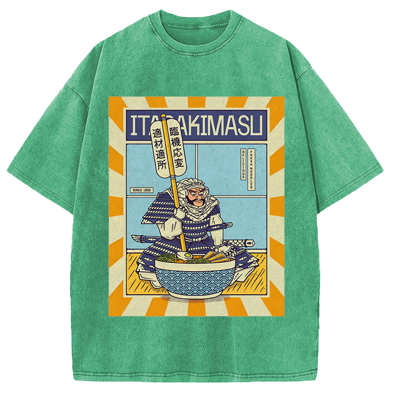 Modecanvas Ramen Temple DTG Printing Washed T-Shirt