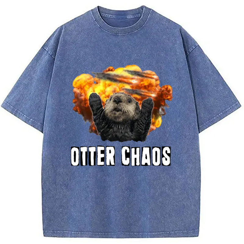 Modecanvas Otter Chaos Washed T-Shirt-modecanvas