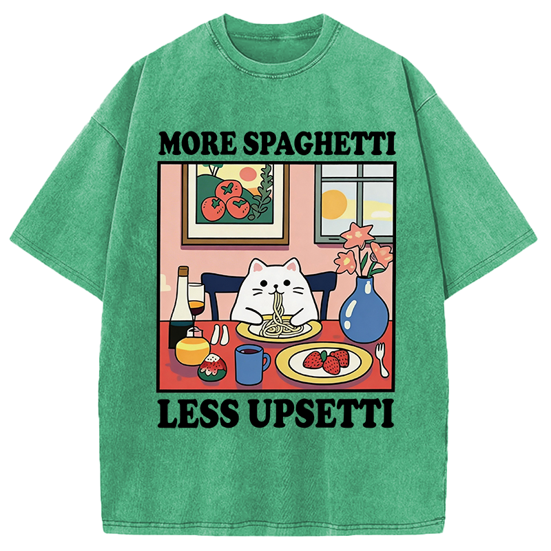 Modecanvas More Spaghetti Less Upsetti Cute Cat DTG Printing Washed T-Shirt