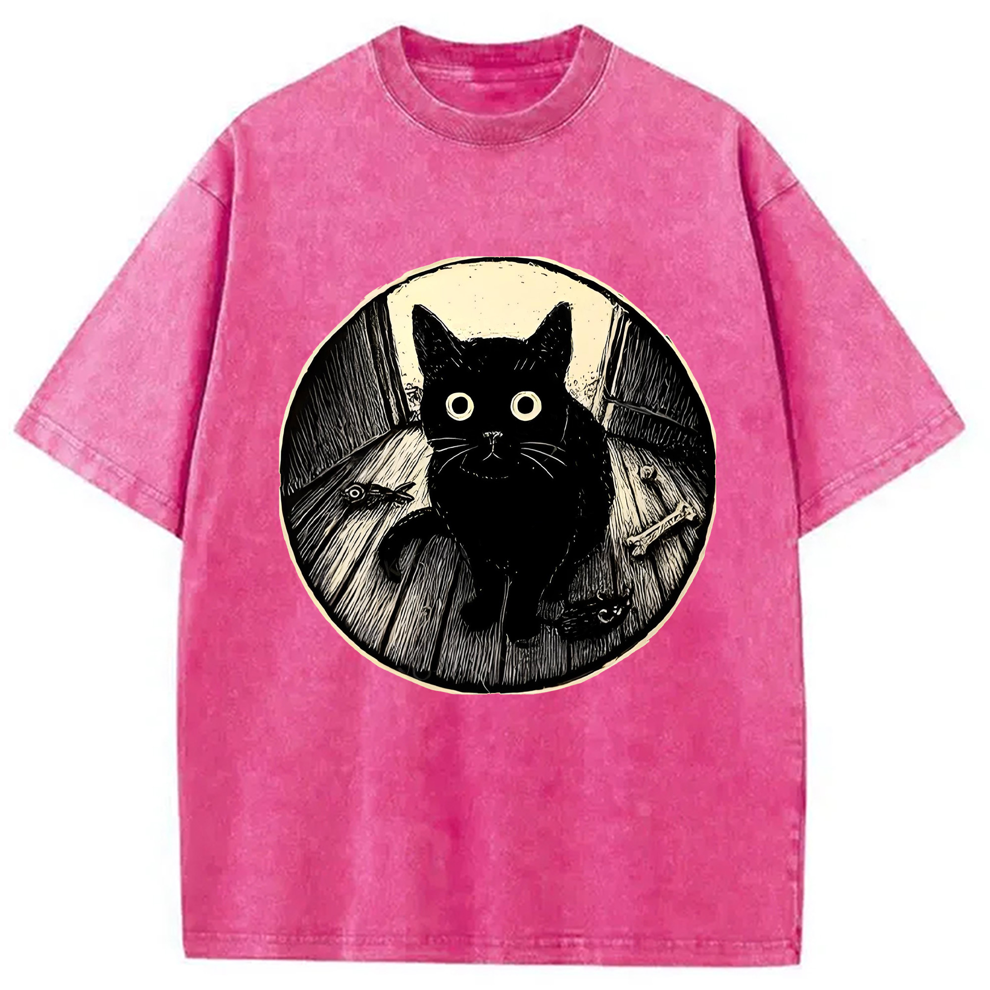 Modecanvas Waiting Black Cat Washed T-Shirt