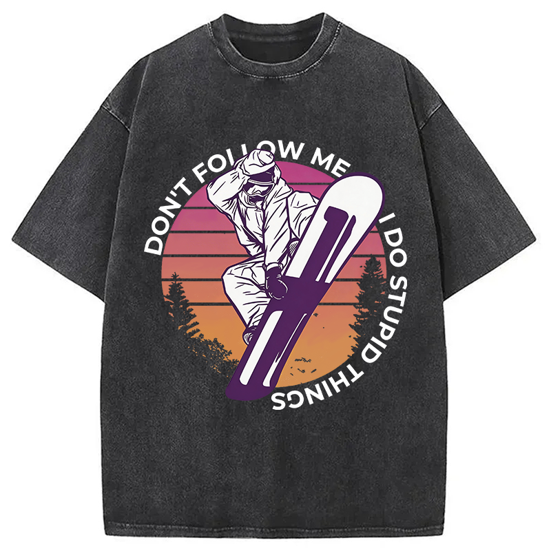 Modecanvas Snowboarding Dont Follow Me Funny DTG Printing Washed T-Shirt