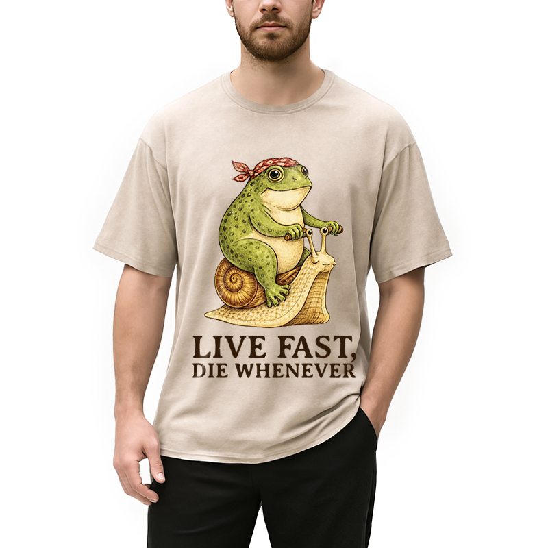 Modecanvas Live Fast Die Whenever DTG Printing Washed T-Shirt