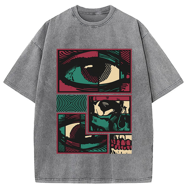 Modecanvas Facial Fragments DTG Printing Washed T-Shirt-modecanvas