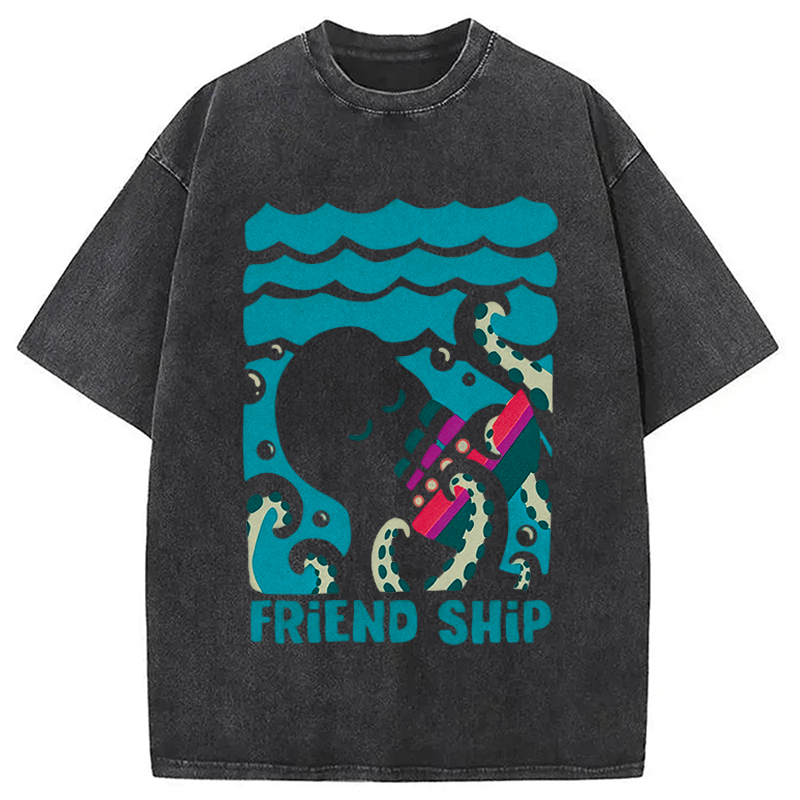 Modecanvas Friend Ship DTG Printing Washed T-Shirt