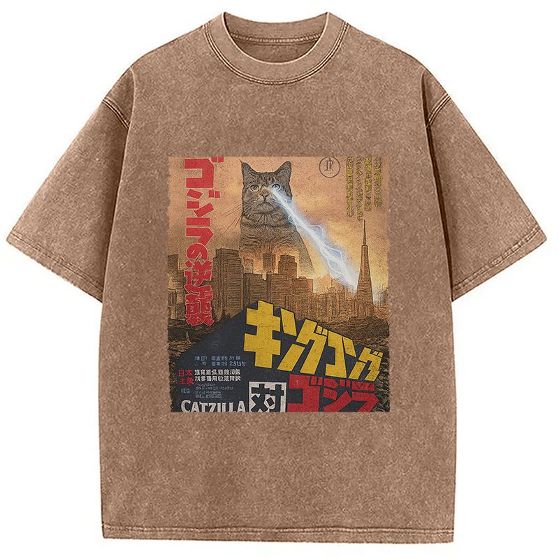 Modecanvas Catzilla Movie Poster Washed T-Shirt