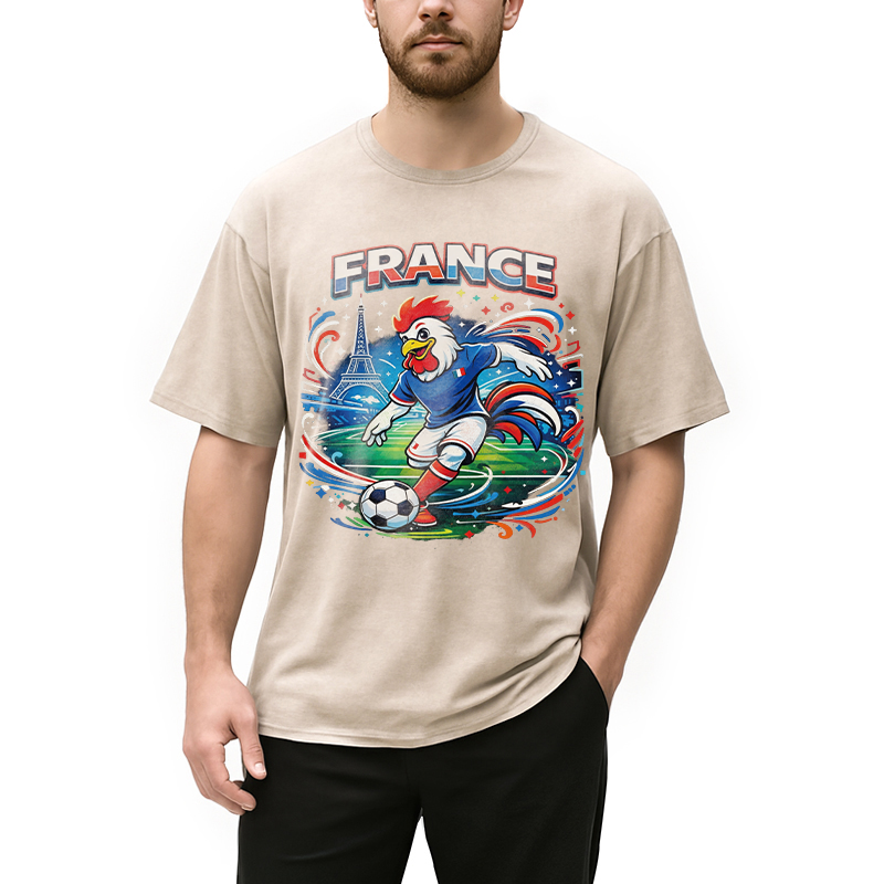 Modecanvas France Rooster Soccer DTG Printing Washed T-Shirt