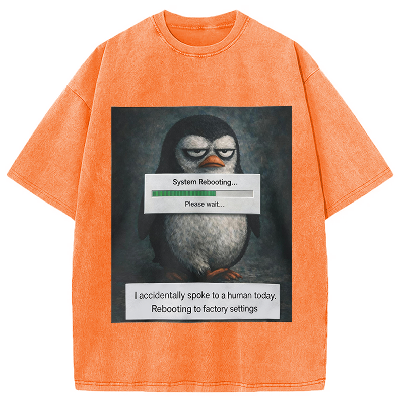 Modecanvas Sleepy Penguin Meme DTG Printing Washed T-Shirt