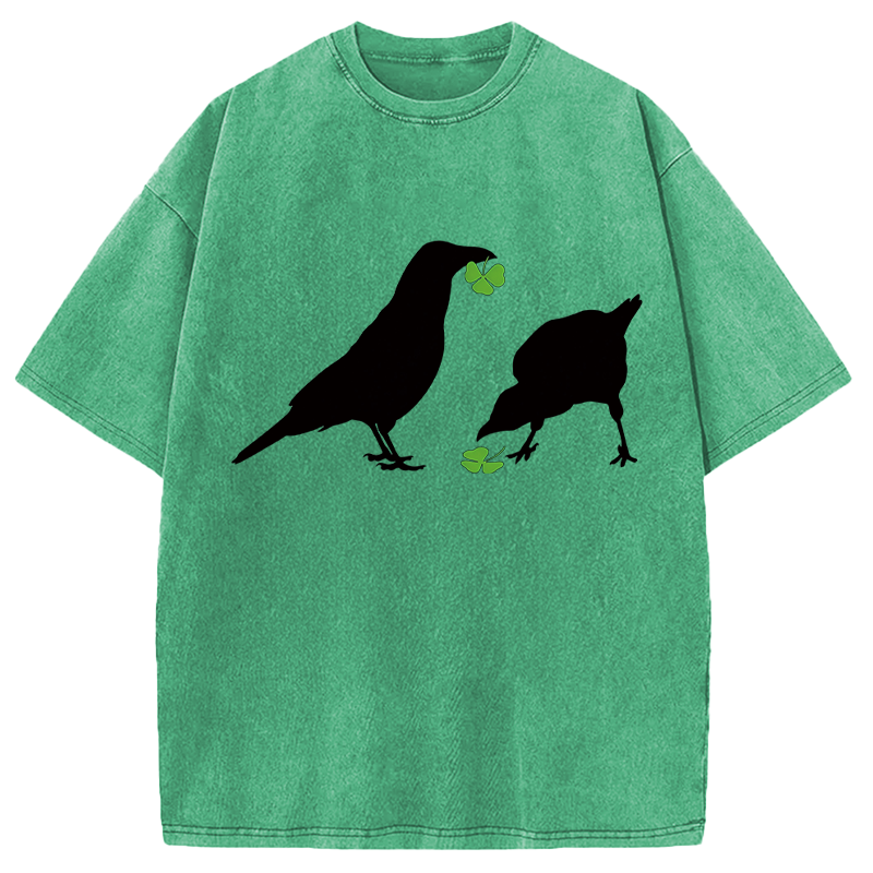 Modecanvas Green Shamrock Crows DTG Printing Washed T-Shirt