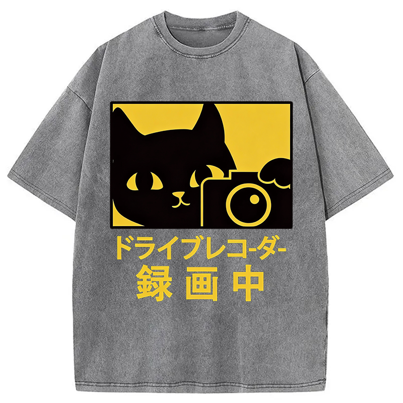 Modecanvas Cat Camera Washed T-Shirt