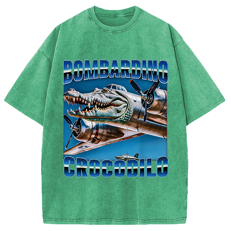 Modecanvas Bombardino Crocodilo Italian Brainrot Meme DTG Printing Washed T-Shirt