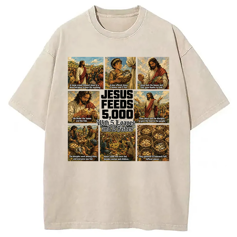 Modecanvas Jesus Feeds 5000 DTG Printing Washed T-Shirt