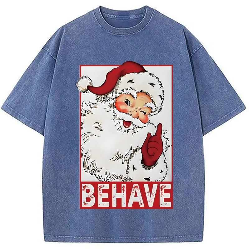 Modecanvas Christmas Santa Behave Funny Washed T-Shirt