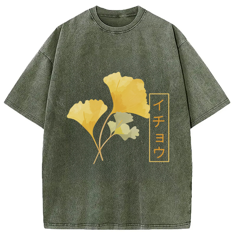 Modecanvas Japanese Aesthetic Ginkgo Leaf Washed T-Shirt
