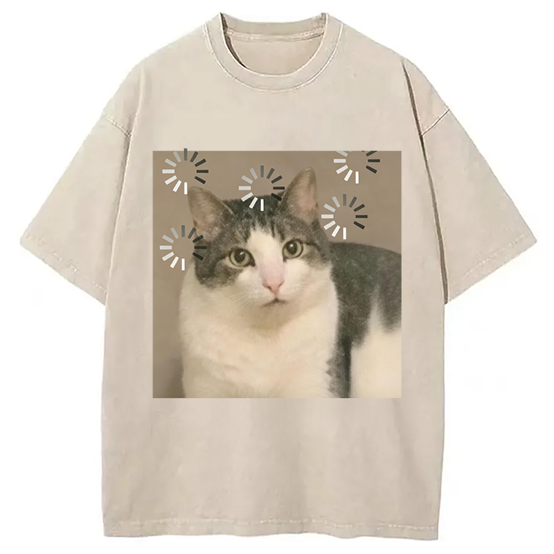 Modecanvas Cat Reload The Brain DTG Printing Washed T-Shirt