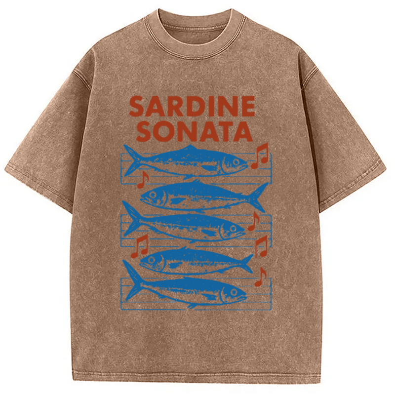 Modecanvas Sardines Sheet Music Washed T-Shirt