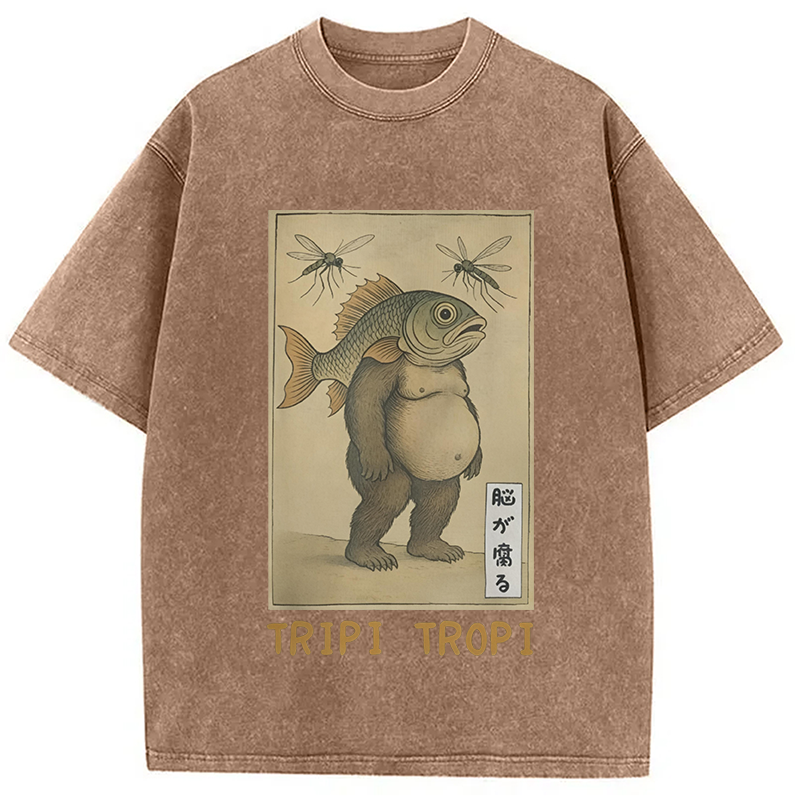 Modecanvas Tripi Tropi Frog Meme DTG Printing Washed T-Shirt