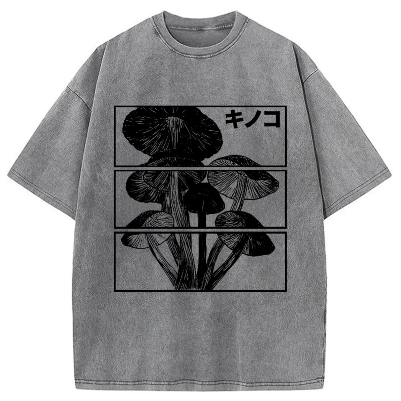 Modecanvas Japanese Mushrooms Washed T-Shirt-modecanvas