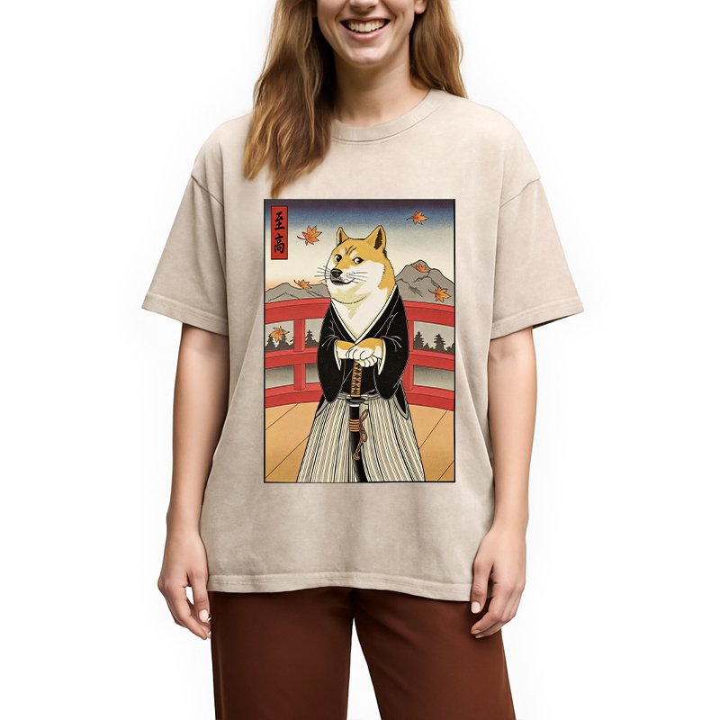 Modecanvas Samurai Cheems DTG Printing Washed T-Shirt