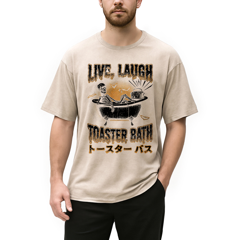 Modecanvas Skeleton Taking A Bath Washed T-Shirt