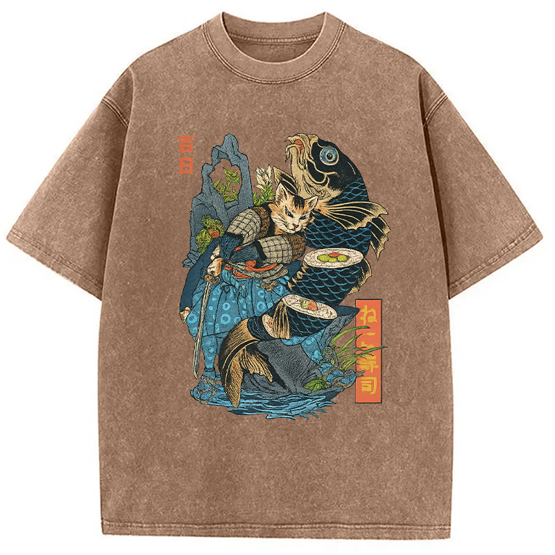 Modecanvas Neko Sushi Washed T-Shirt