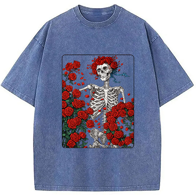 Modecanvas Woodcut Wheel & Roses Washed T-Shirt