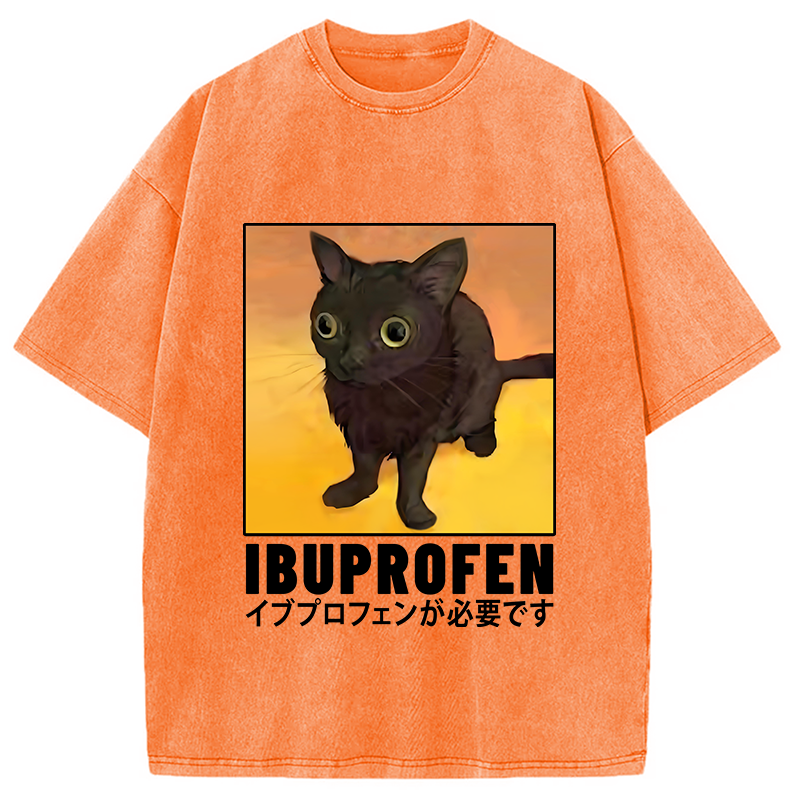 Modecanvas Ibuprofen Black Cat Washed T-Shirt