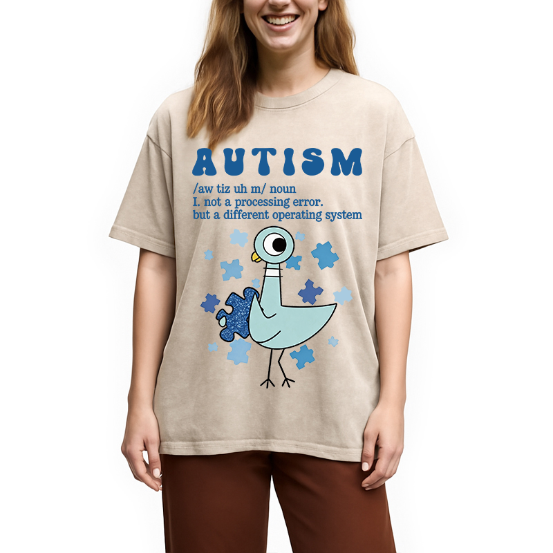 Modecanvas Autism Pigeon DTG Printing Washed T-Shirt