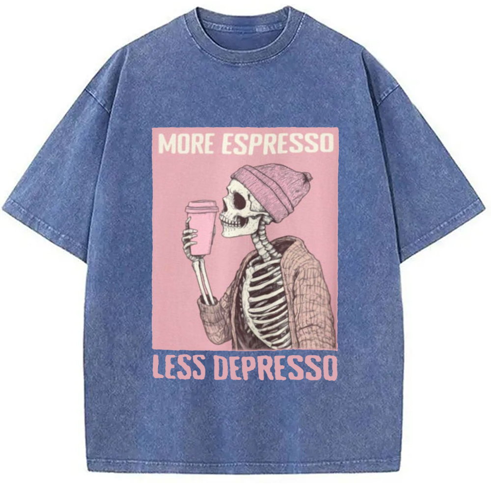 Modecanvas More Espresso Less Depresso Coffe Lover Washed T-Shirt