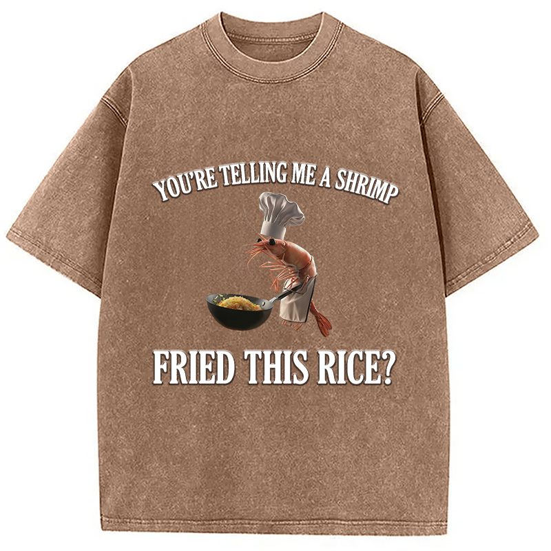 Modecanvas Funny Shrimp Meme DTG Printing Washed T-Shirt-modecanvas