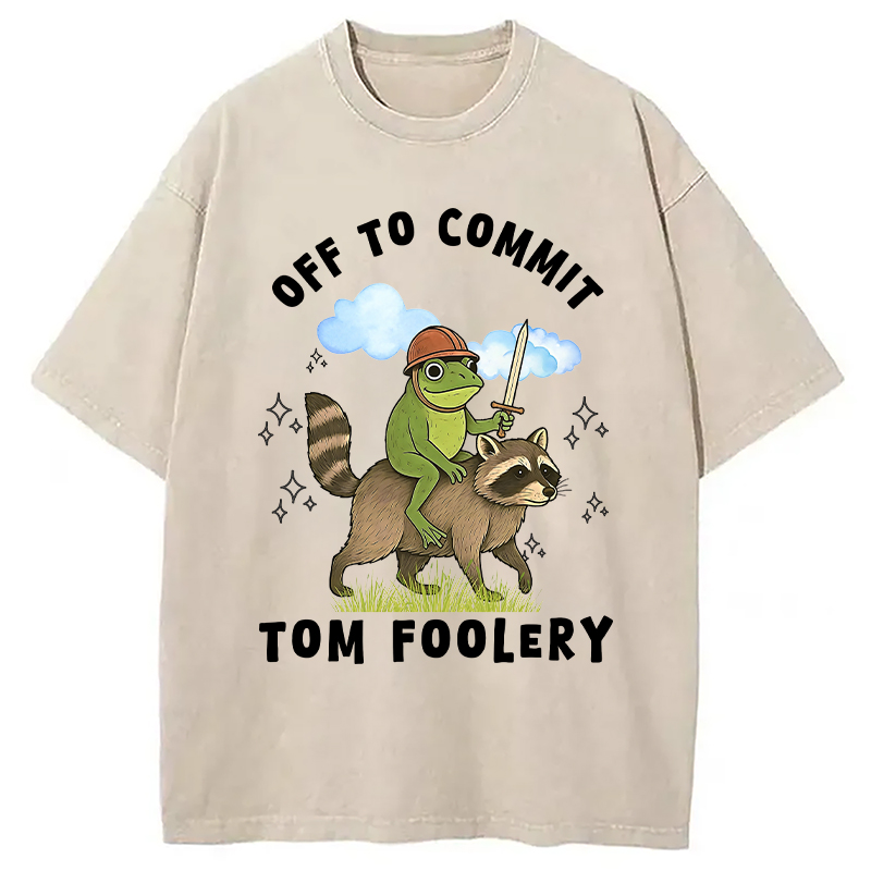 Modecanvas Funny Frog Raccoon Sarcastic Meme Washed T-Shirt