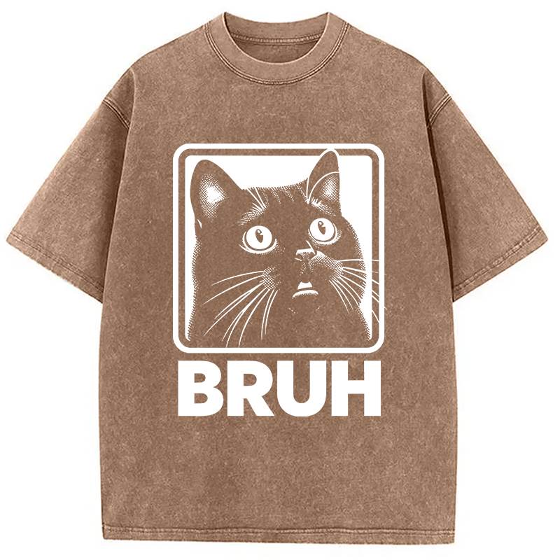 Modecanvas BRUH Cat Washed T-Shirt-modecanvas
