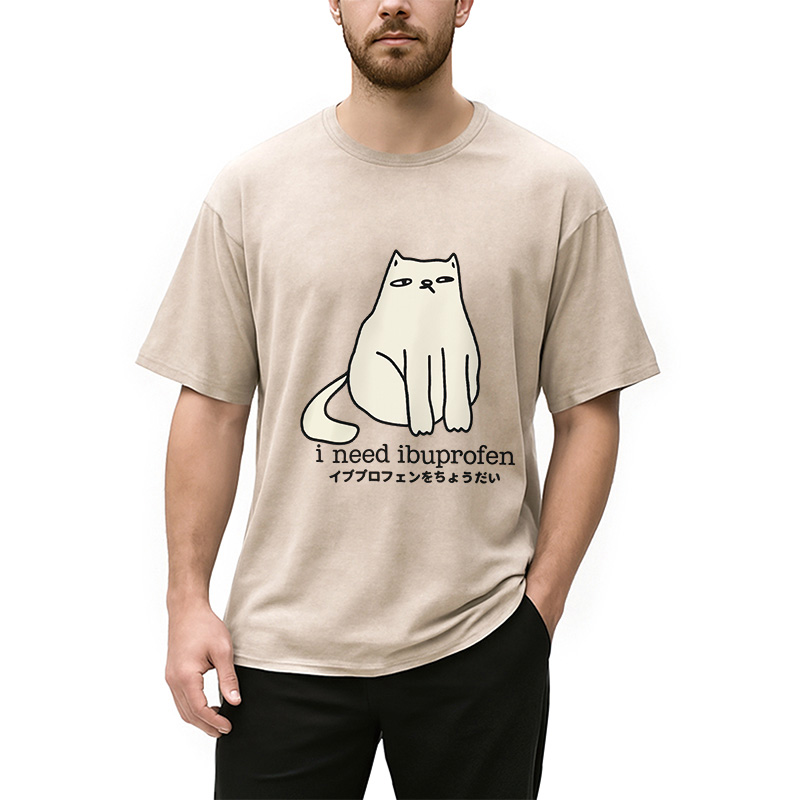 Modecanvas Funny Sad Cat Washed T-Shirt