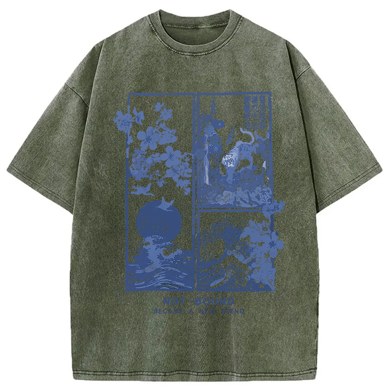 Modecanvas Not Bound Japanese Print Art DTG Printing Washed T-Shirt