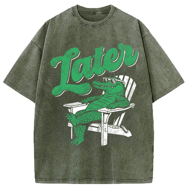 Modecanvas Funny Later Gator DTG Printing Washed T-Shirt