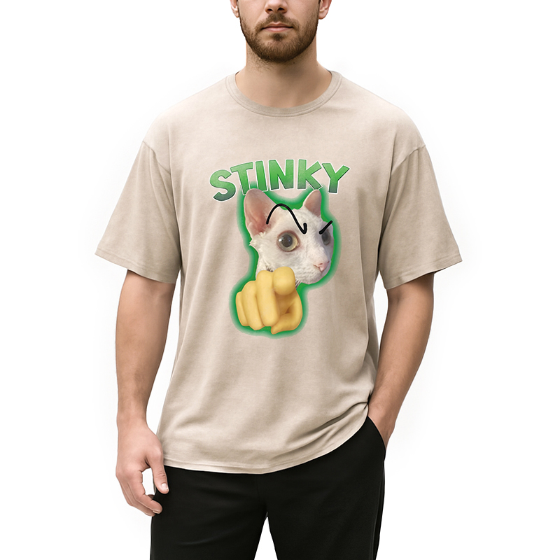 Modecanvas Stinky Funny Cat Meme DTG Printing Washed T-Shirt