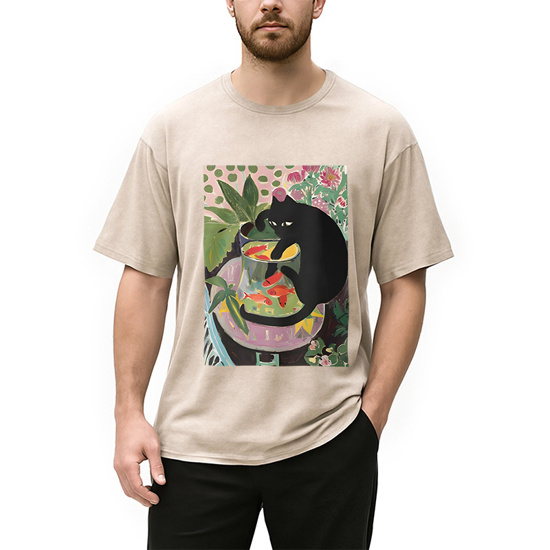 Modecanvas Goldfish And A Cat Washed T-Shirt