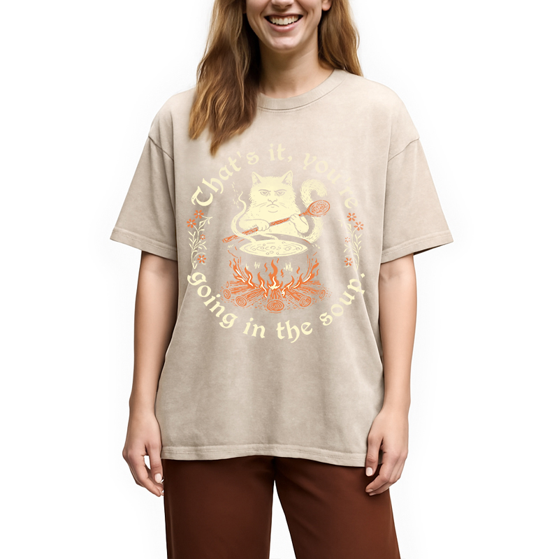 Modecanvas Weird Medieval Cat DTG Printing Washed T-Shirt