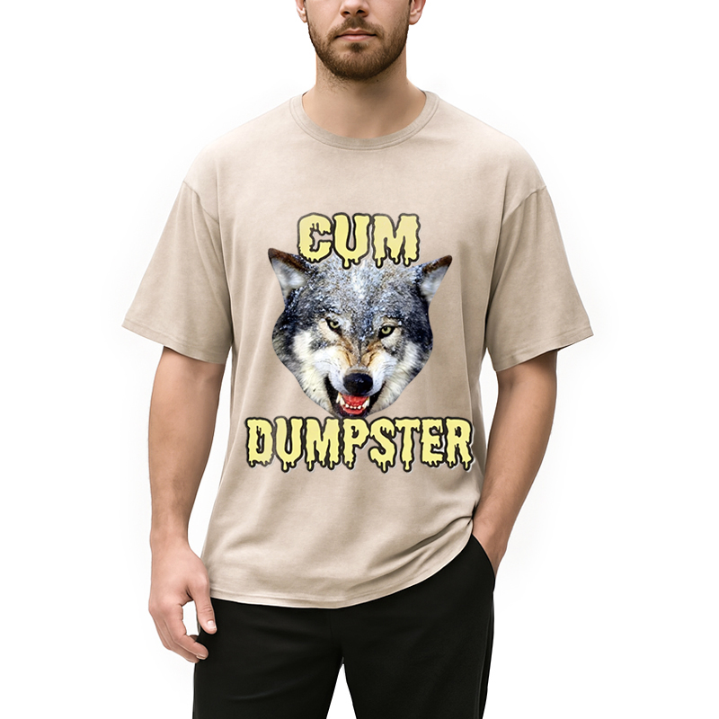 Modecanvas Dumpster Wolf Meme DTG Printing Washed T-Shirt