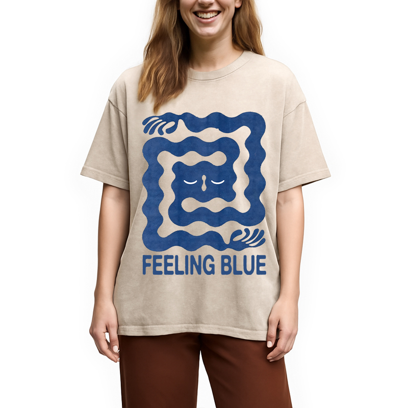 Modecanvas Feeling Blue DTG Printing Washed T-Shirt