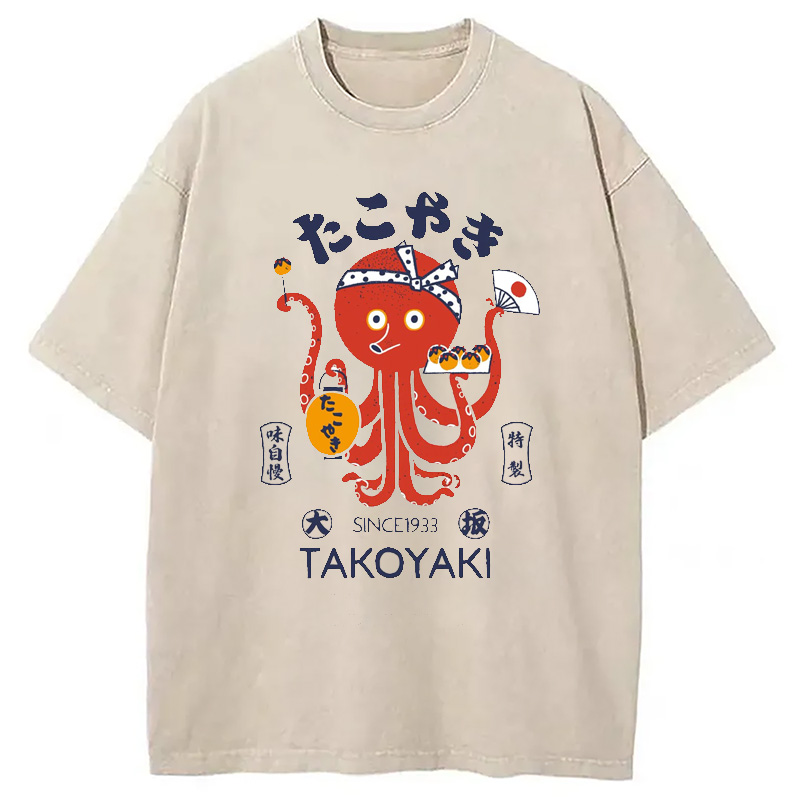 Modecanvas Tokoyaki Octopus Japanese Washed T-Shirt
