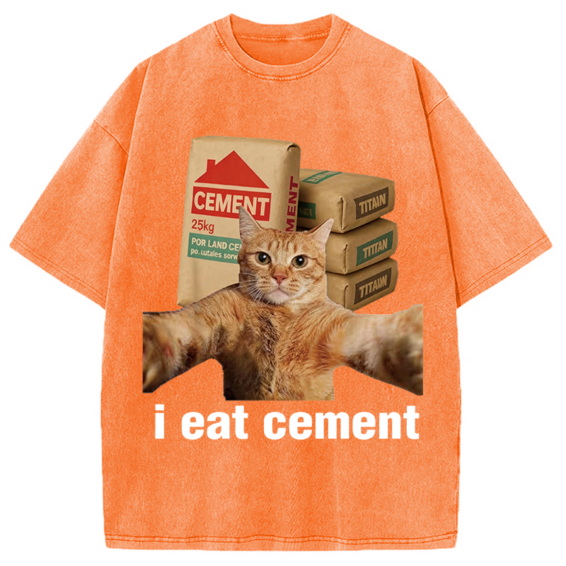 Modecanvas I EAT CEMENT Funny Cat Meme DTG Printing Washed T-Shirt