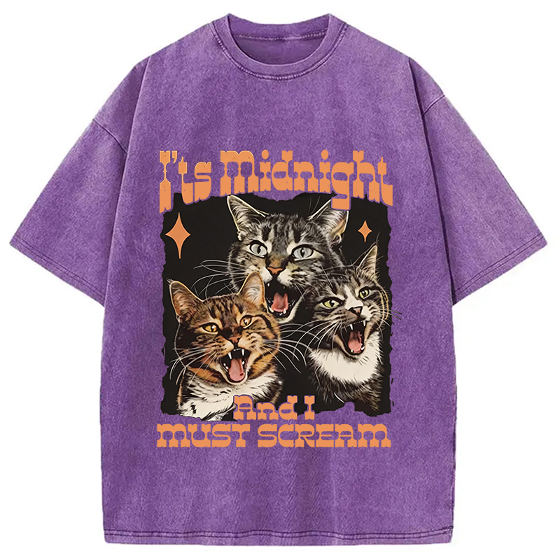 Modecanvas It's Midnight And I Must Scream Cat DTG Printing Washed T-Shirt