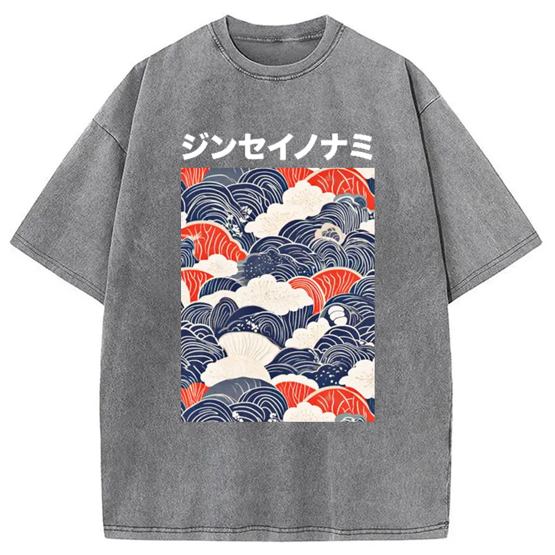 Modecanvas Japanese Wave Cloud Washed T-Shirt
