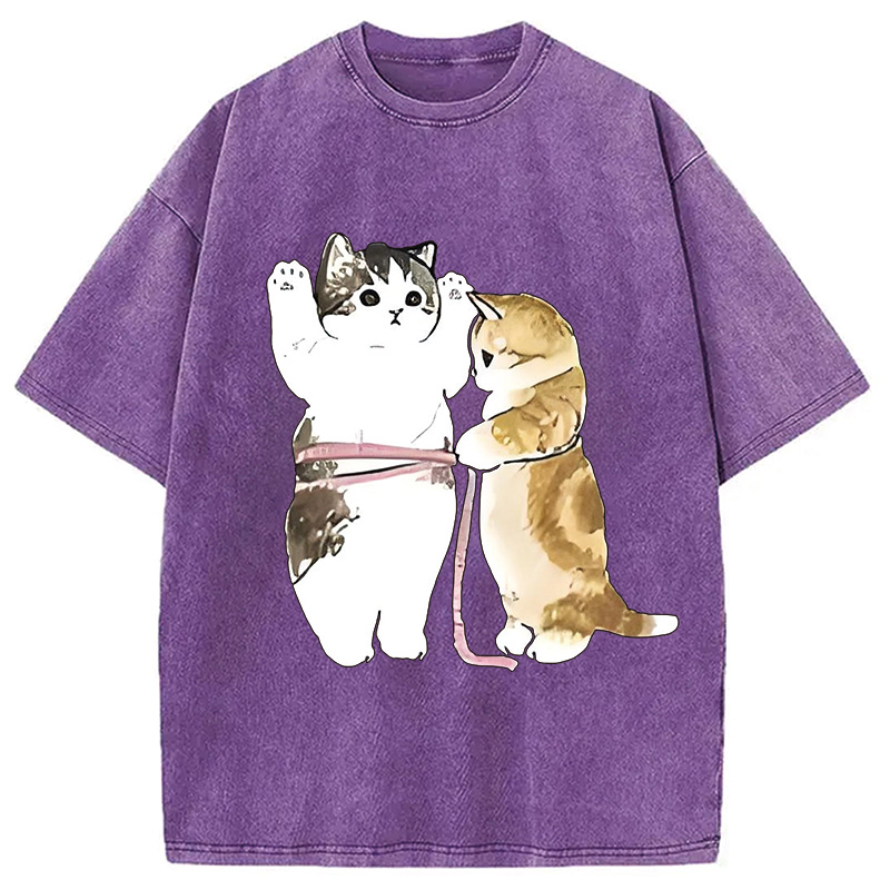 Modecanvas Cute Cat Measurement Washed T-Shirt