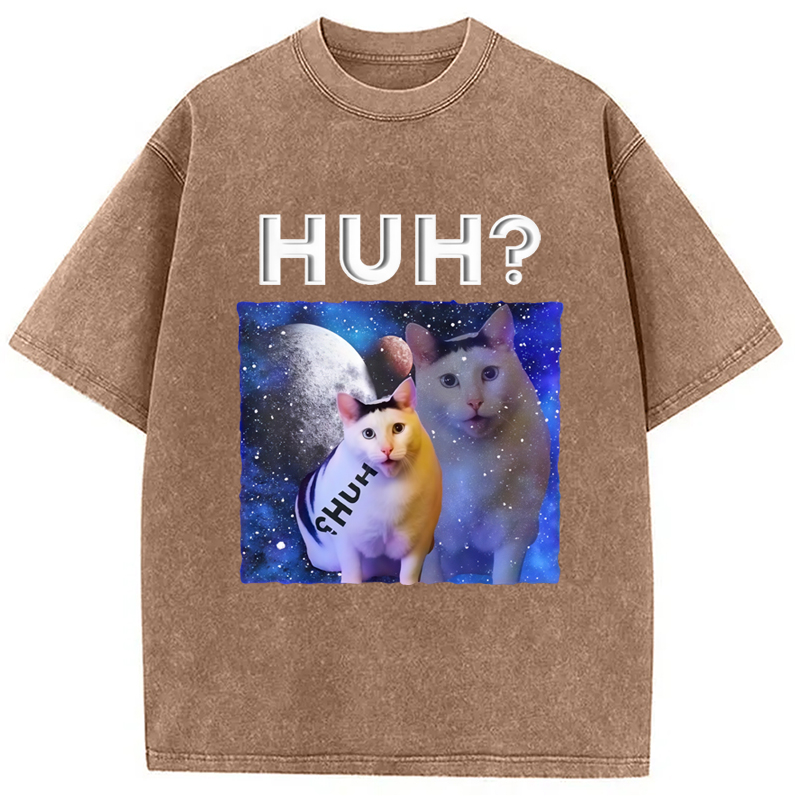 Modecanvas Funny Meme Huh Cat Washed T-Shirt
